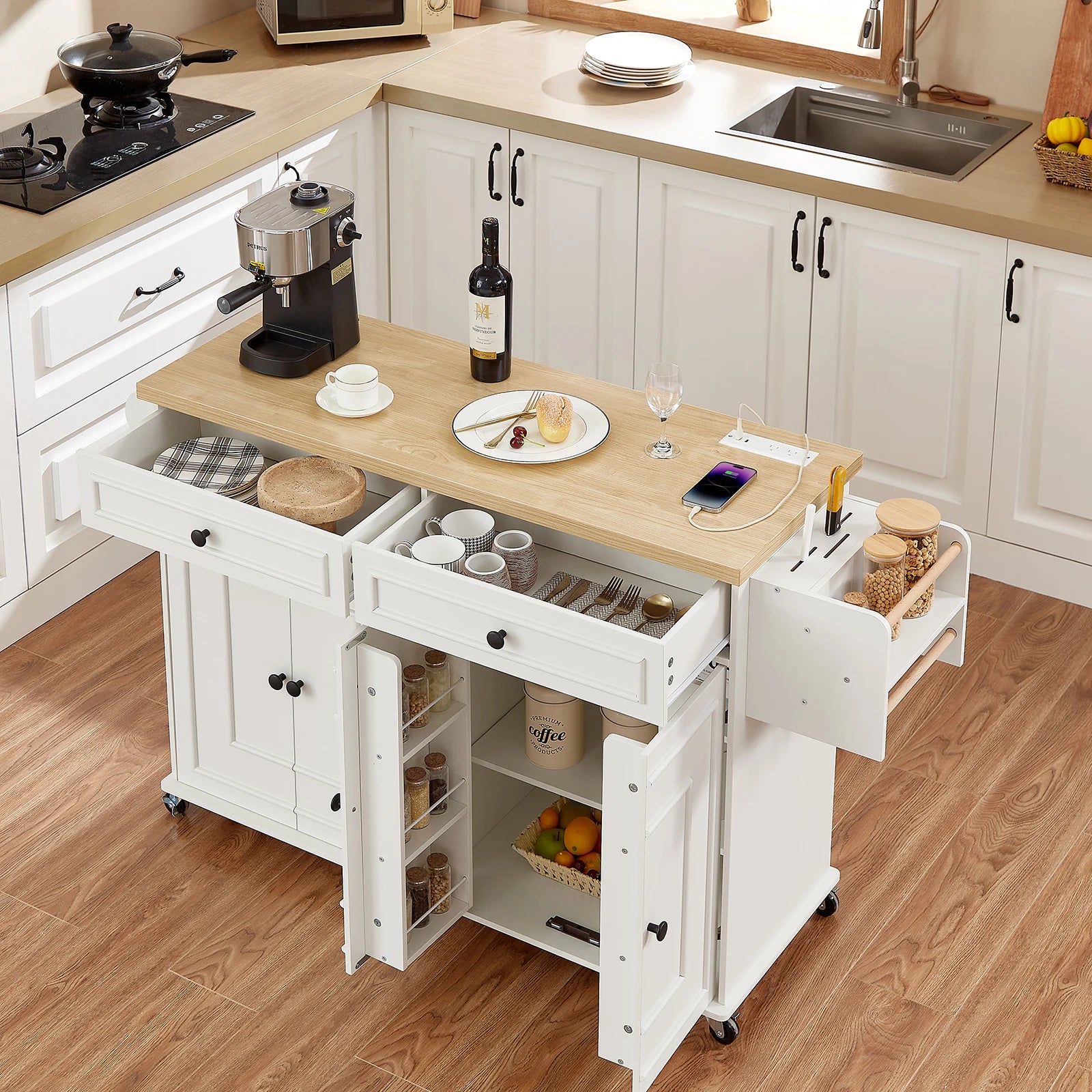 60" Mobile Kitchen Islands Rolling Trolley
