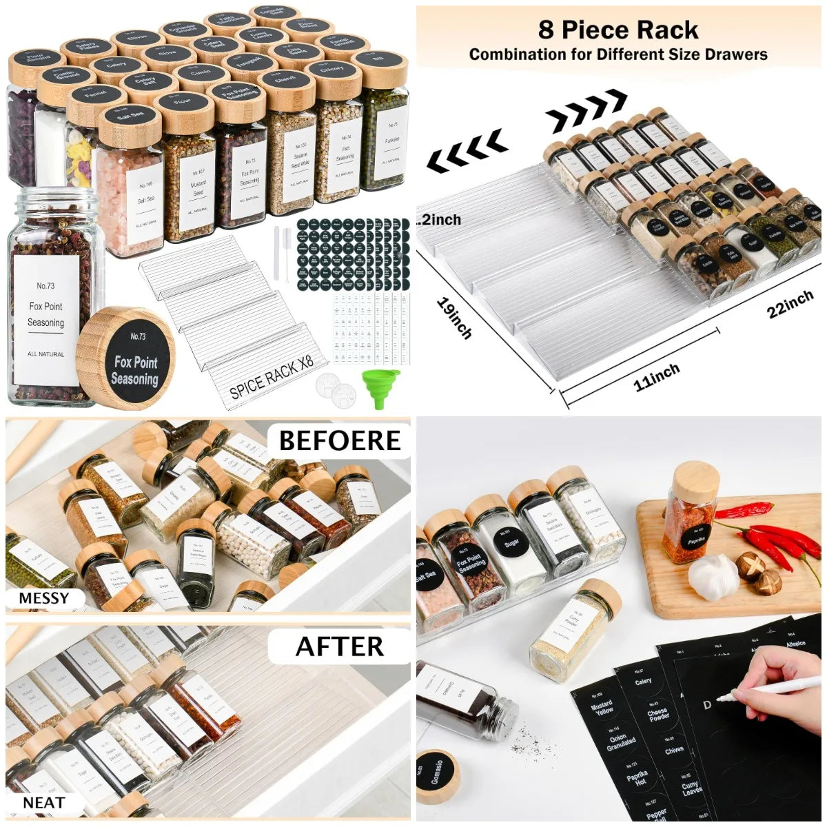 24-Piece Glass Spice Jars with Bamboo Lids