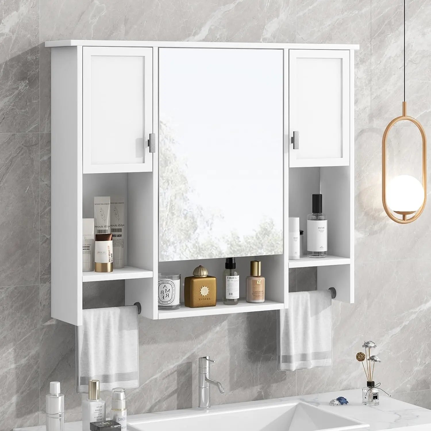 Medicine Cabinet with Mirror, Wall Mount Bathroom Cabinet 35" x 28"
