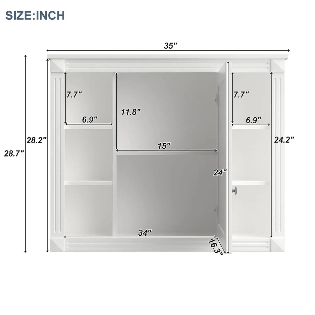 Medicine Cabinet with Mirror, Wall Mount Bathroom Cabinet 35" x 28"