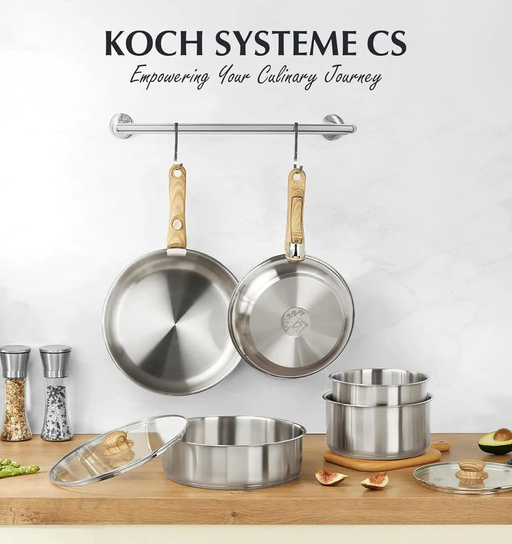 Stainless Steel Cookware Set, 18/10 Stainless Steel Pots and Pans Set 11PCS, Detachable Handle Pots and Pans for Easy Storage
