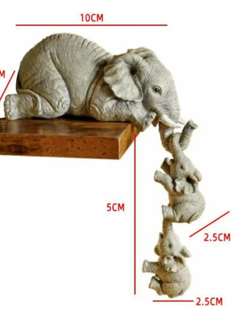 3pcs/set Cute Elephant Figurines Mother Elephant Holding Baby Elephant Hanging Off The Edge of Shelf