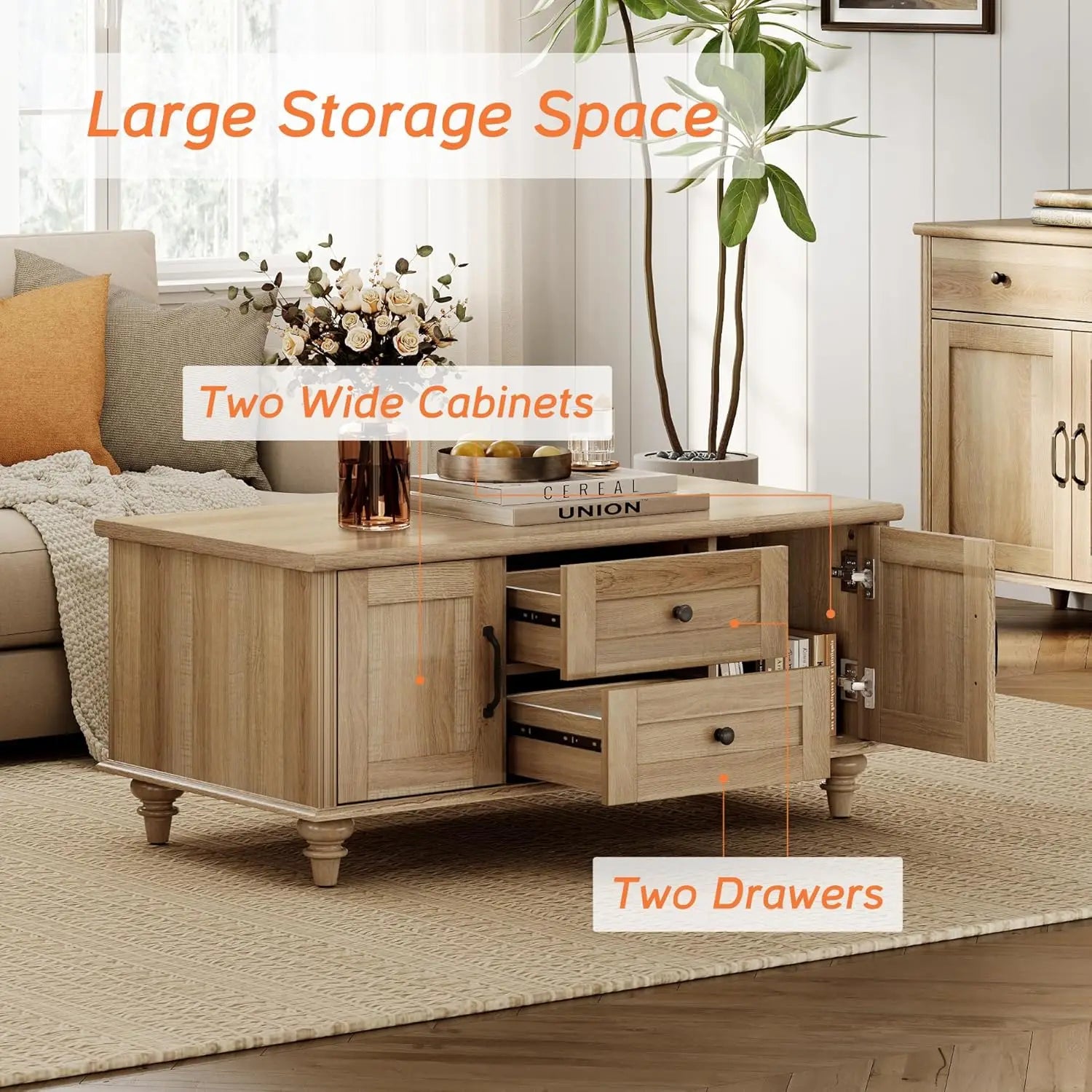 Farmhouse Coffee Table with Storage Cabinet