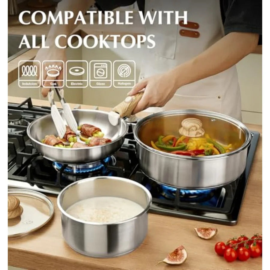 18 10 Stainless Steel Cookware Set 11PCS with Detachable Handles