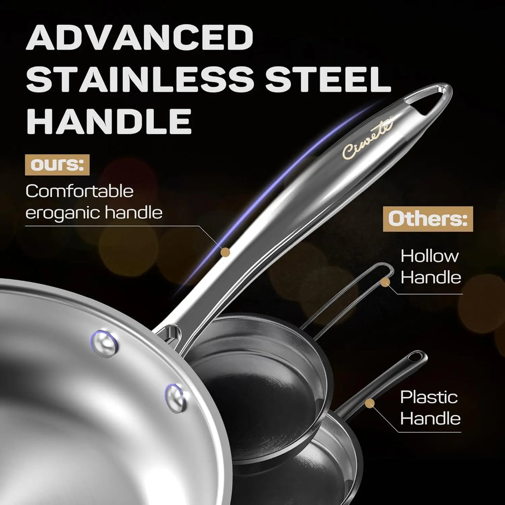 Tri-Ply Stainless Steel Pots and Pans Set 11-PC, Induction Cookware Set with Steamer Insert