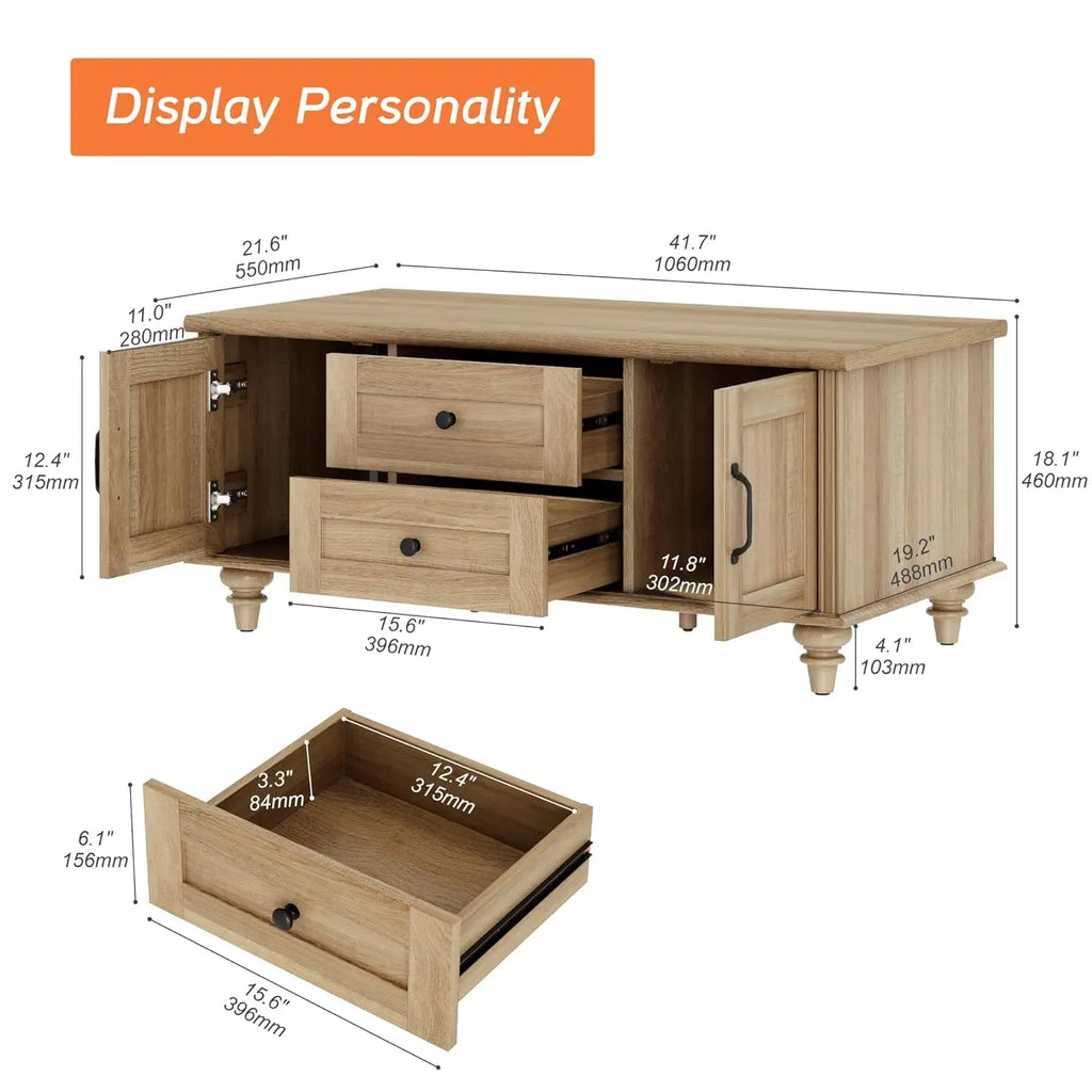 Farmhouse Coffee Table with Storage Cabinet