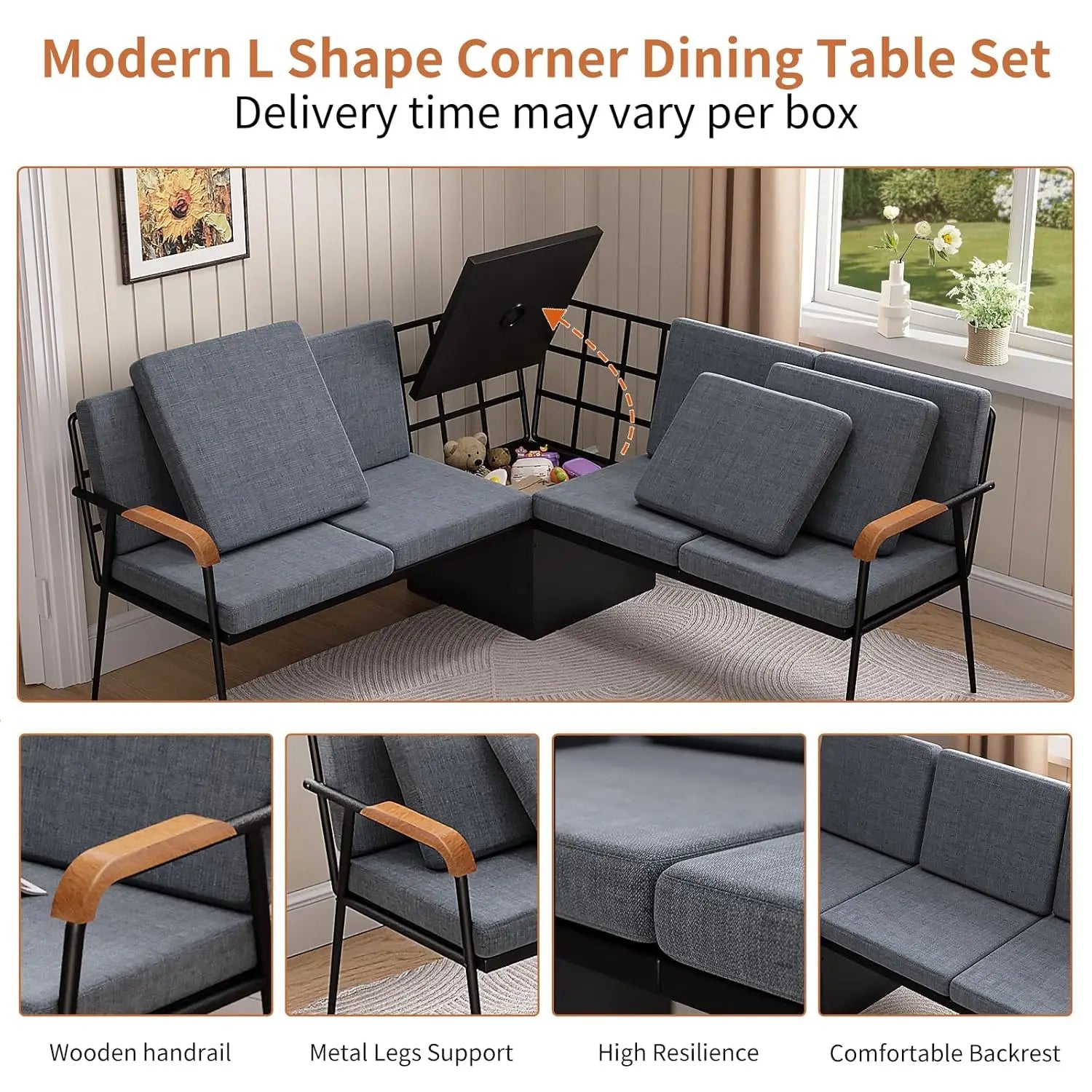 Corner Dining Set Folding Table Storage Bench 3pc Breakfast Nook Small Space