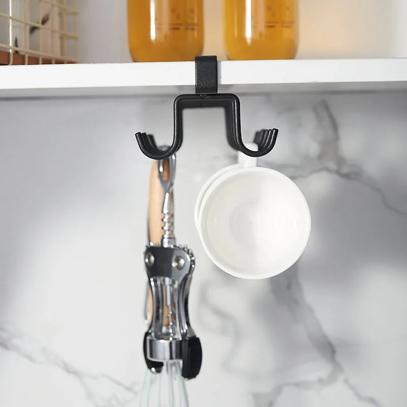 Cabinet Storage Rack Multifunctional Wardrobe Organizing Rack 6/12 Hooks Kitchen Cup Holder No Punching Storage Rack Organizer