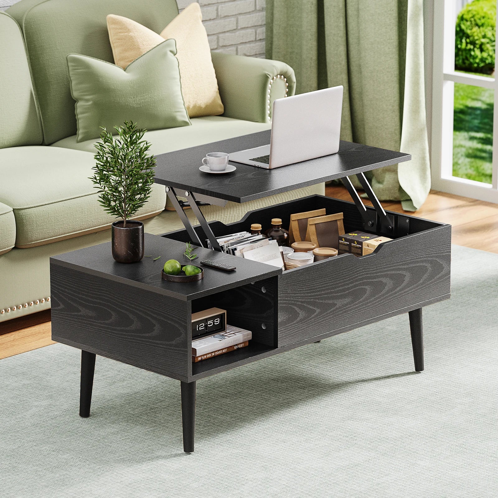 Lift Top Coffee Tables Adjustable Storage Shelf Easy Lift Or Lower