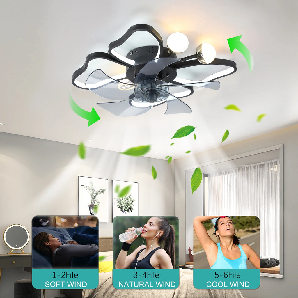 Butterflies Ceiling Fan with LED lights and Transparent Blades, Low-Profile Design