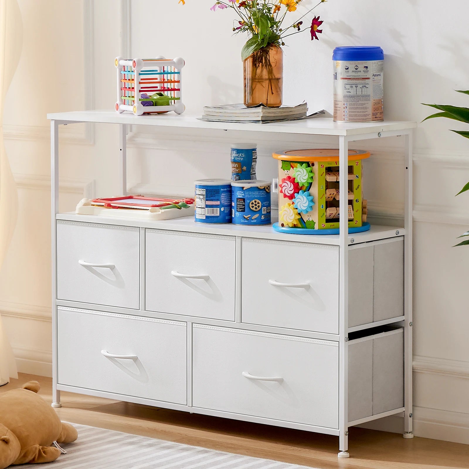 Dresser With 5 Fabric Drawers Storage