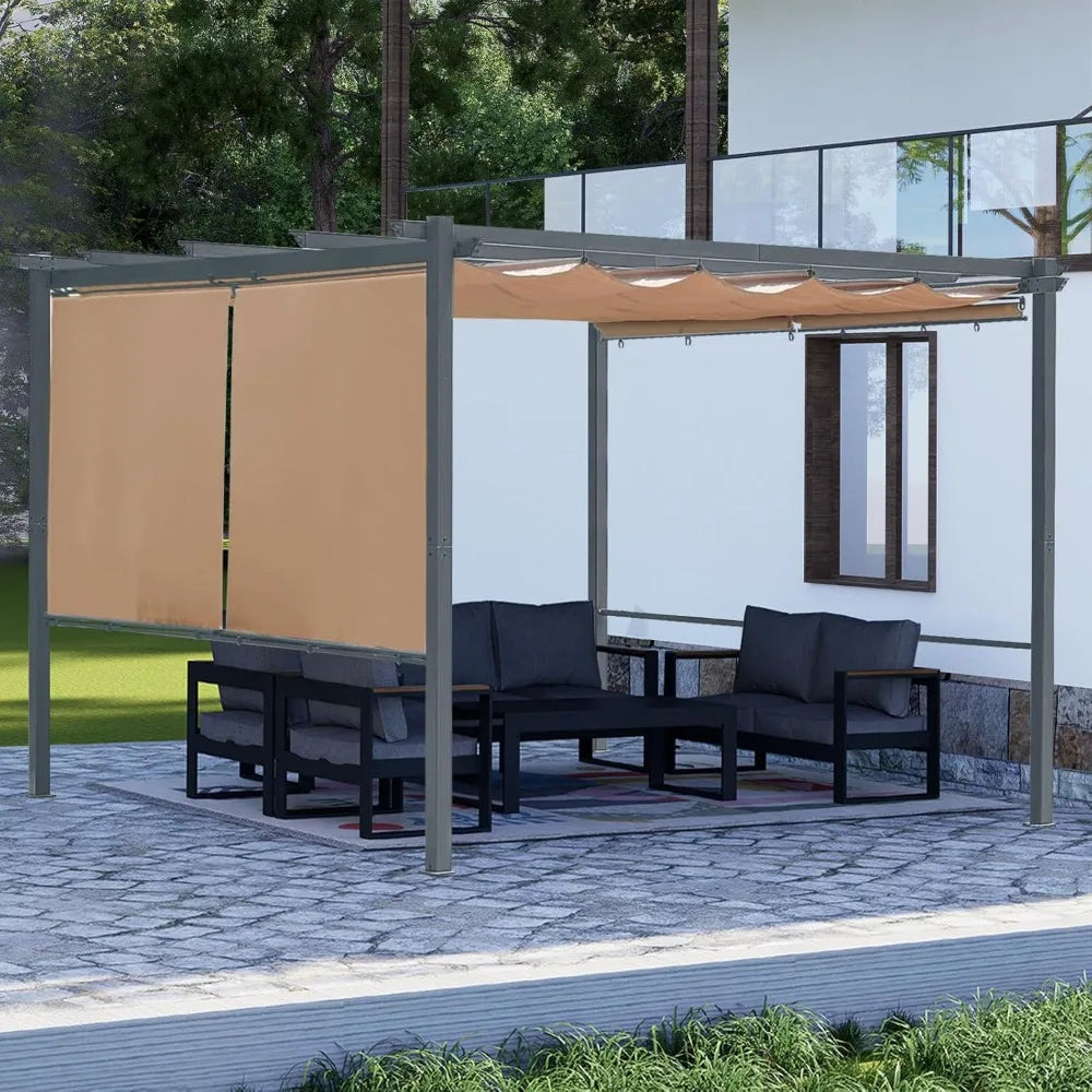 12 x 12 ft Outdoor Pergola with Retractable Shade Canopy