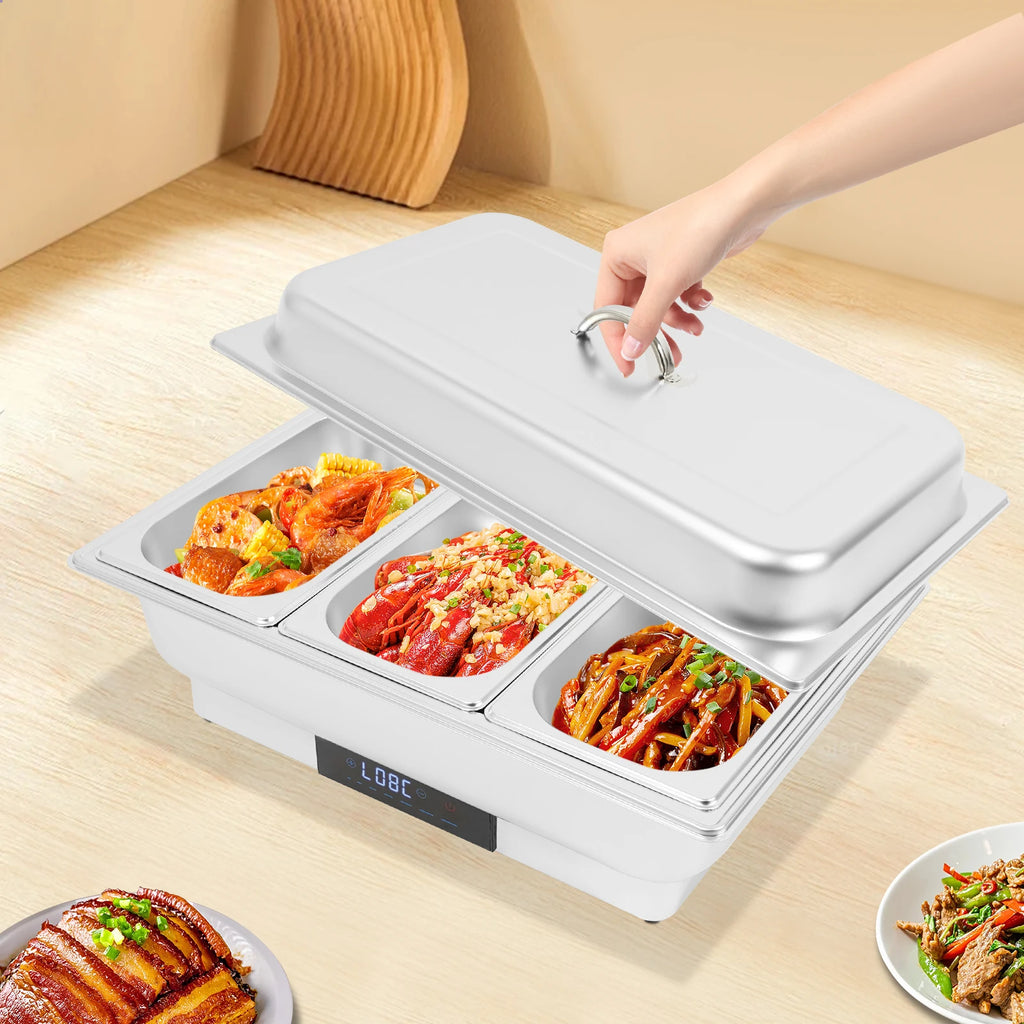 9L Electric Chafing Dish Buffet Set 1/2/3 Compartment Food Warmer with Digital Display Temperature Control