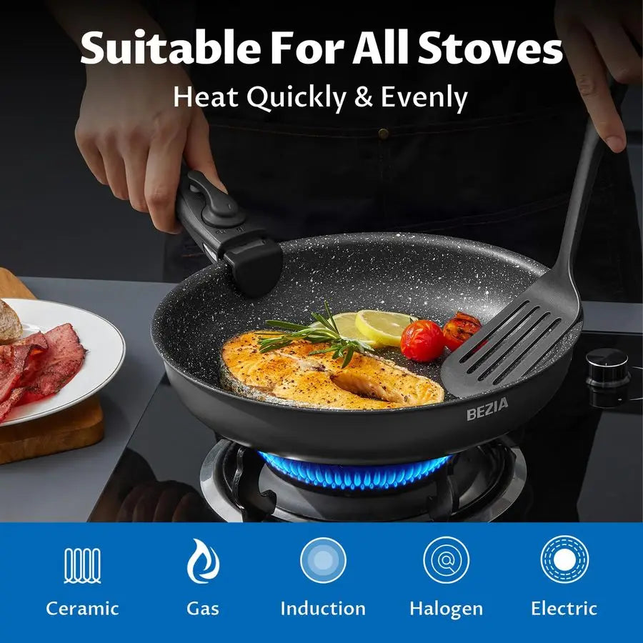 Induction Cookware Set 10 Pieces, Nonstick Pots and Pans Set with Removable Handles