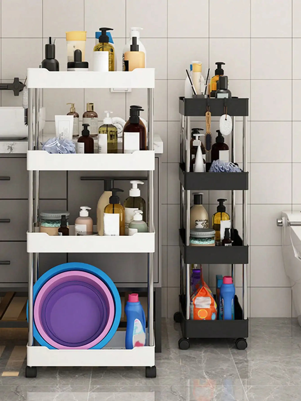 1pcs 3/4 Tier Rolling Utility Cart Storage Shelf