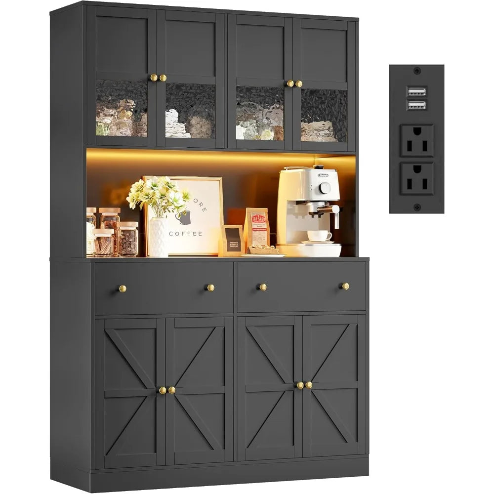 71 Inch Pantry with LED Light and Charging Station