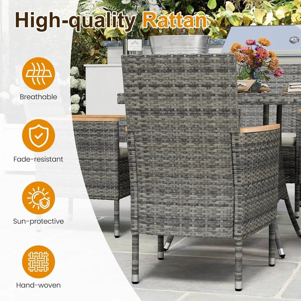 5 Pcs Outdoor Patio Table and Chairs with Acacia Wood Tabletop
