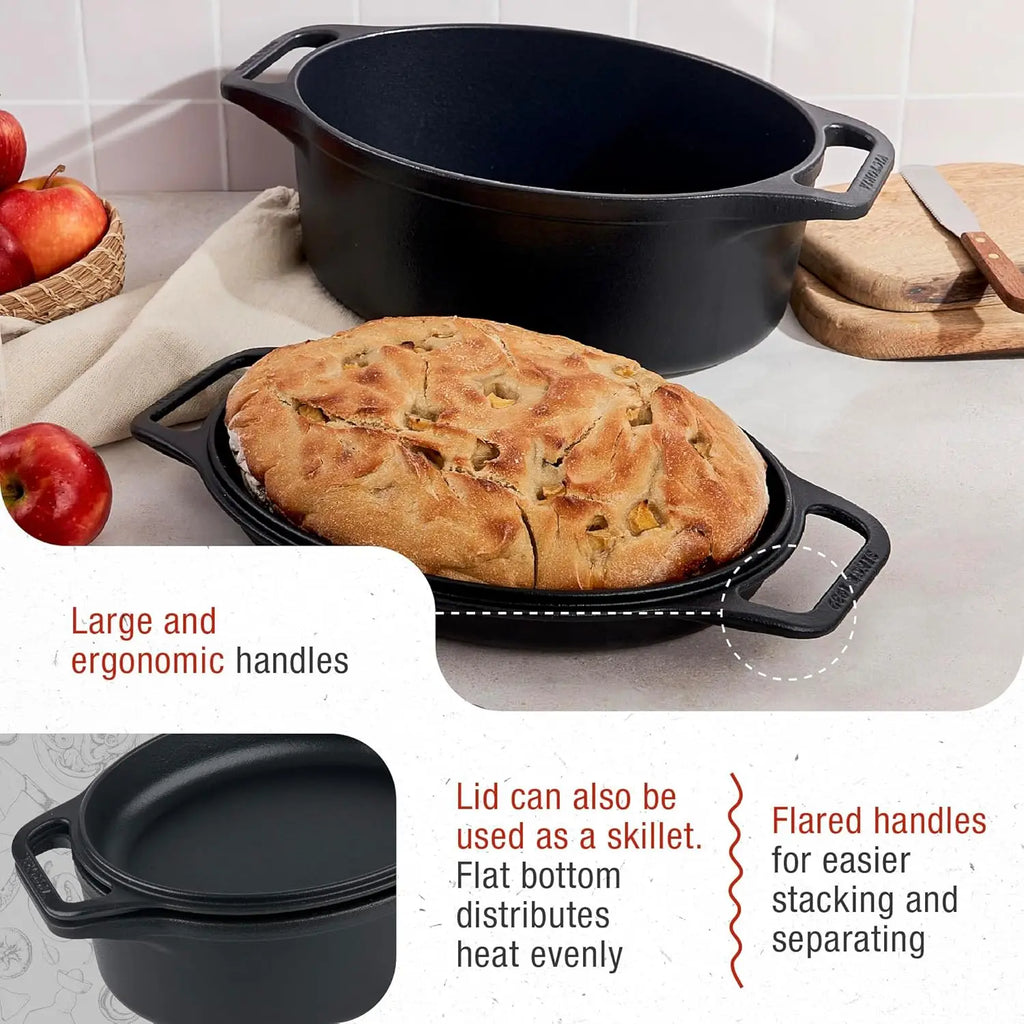 6-Quart Oval Cast Iron Dutch Oven and Skillet Set
