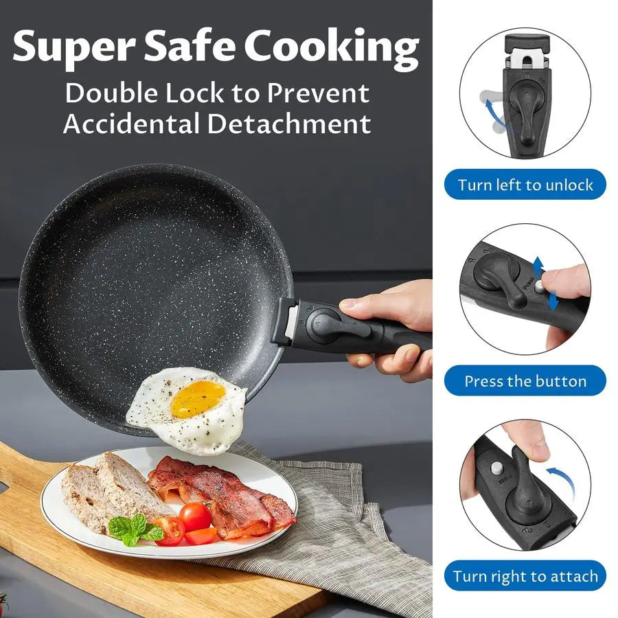 Induction Cookware Set 10 Pieces, Nonstick Pots and Pans Set with Removable Handles