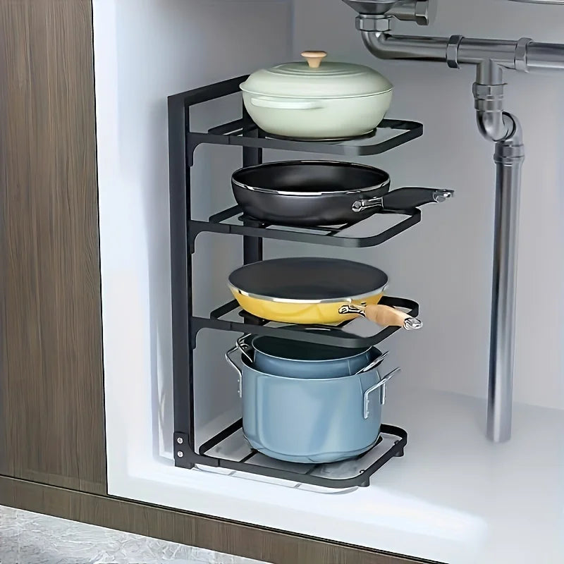 Adjustable Pot Rack Organizer, Stainless Steel Pot Storage Rack