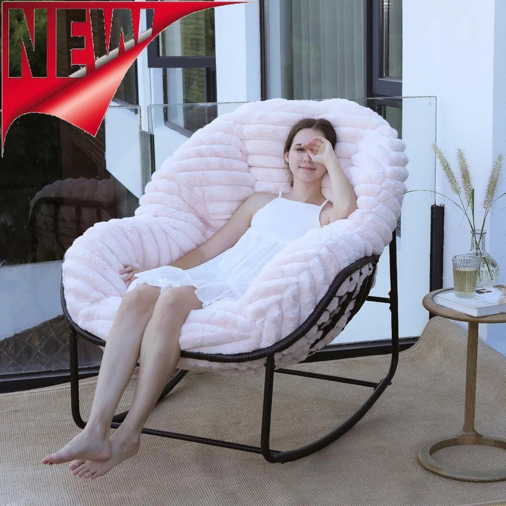 Top Fashion-Outdoor Rocking Chair, Patio Wicker Egg Chair, Indoor Comfy Oversized Papasan Chair