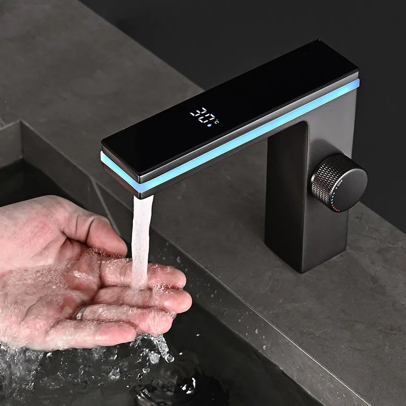 Digital Display Bathroom Basin Faucet Intelligent LED