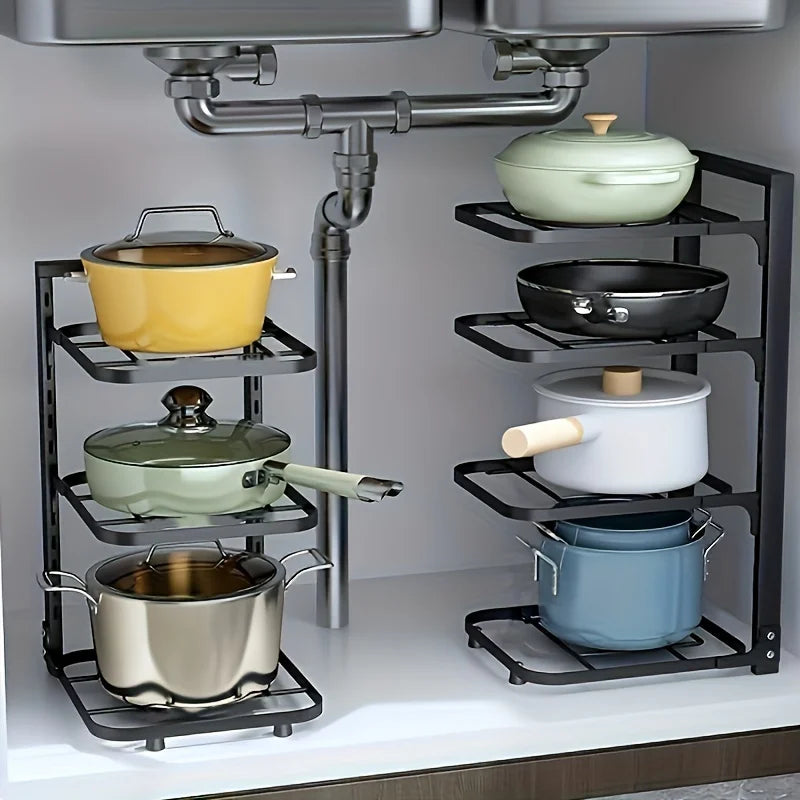 Adjustable Pot Rack Organizer, Stainless Steel Pot Storage Rack