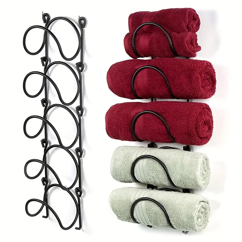 6-Piece Wrought Iron Towel Rack Wall-Mounted With Hooks