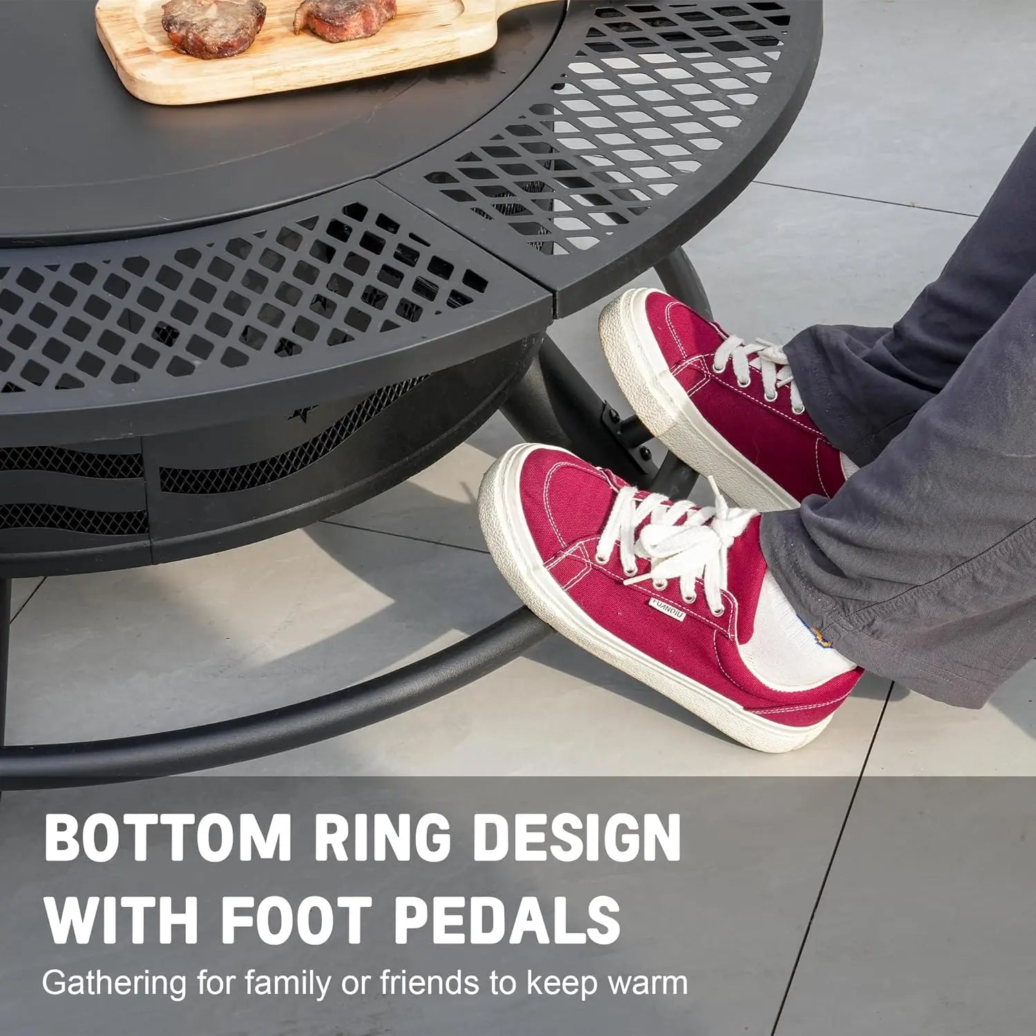 42 Inch Fire Pit with 2 Cooking Grate, Outdoor Wood Burning BBQ Grill Firepit Bowl with Cover Lid, Steel Round Table