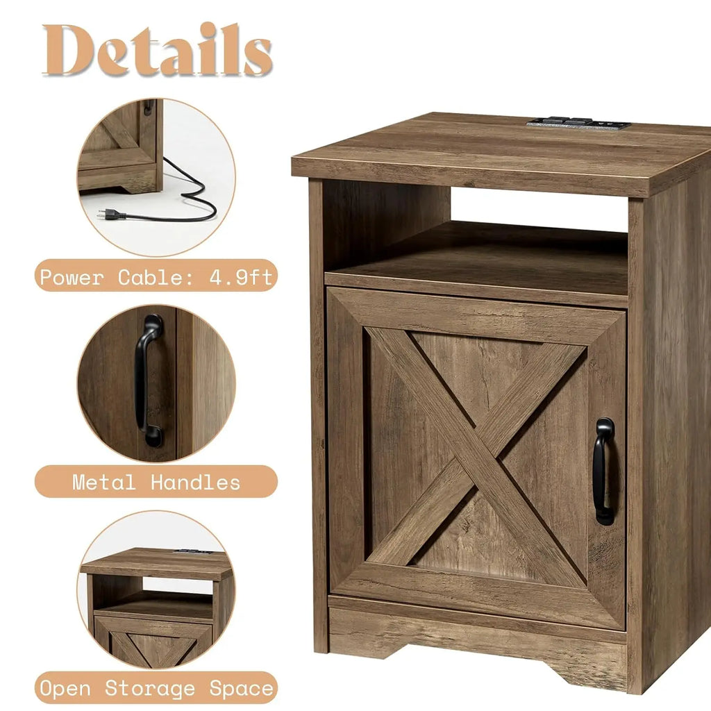 3-Piece Farmhouse Table Set - Coffee Table & 2 End Tables with Charging Station & USB Ports
