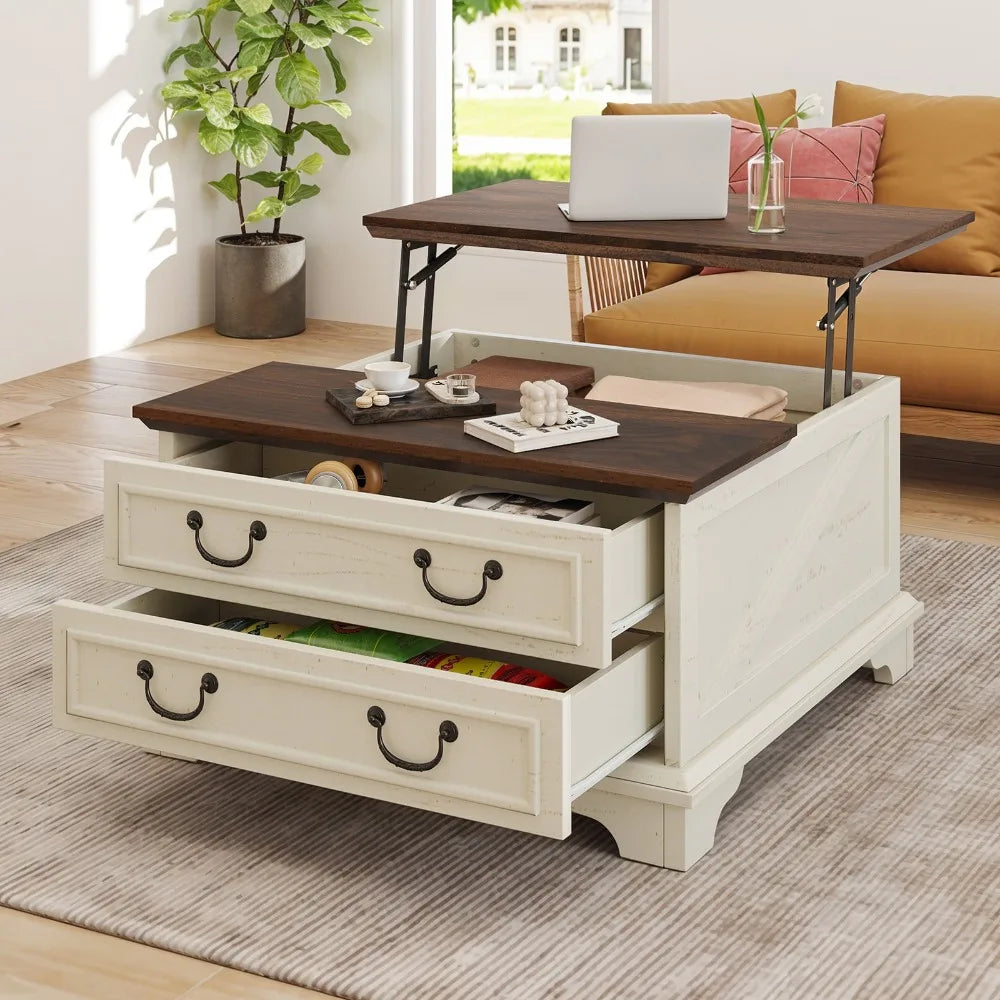 Farmhouse Square Lift-Top Coffee Table Large with Hidden Compartment