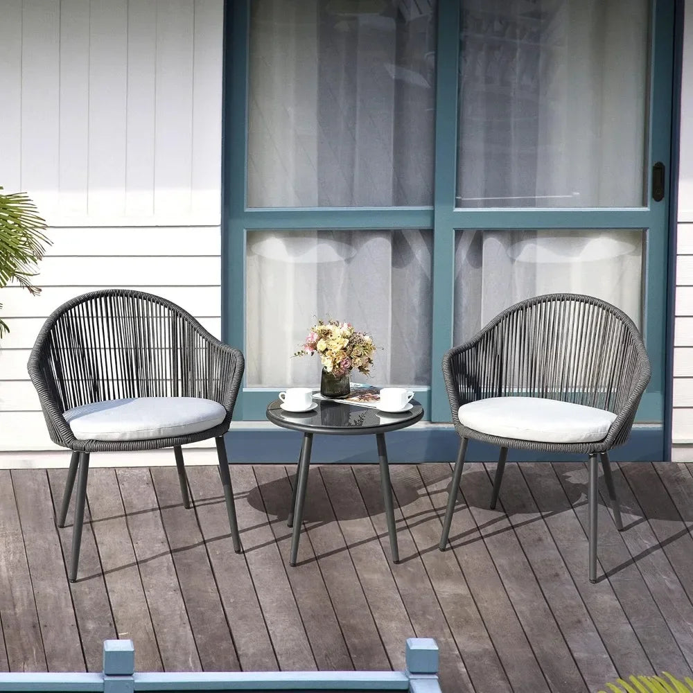 3 Piece Outdoor Bistro Set, All Weather Patio Furniture Chairs and Table with Cushions