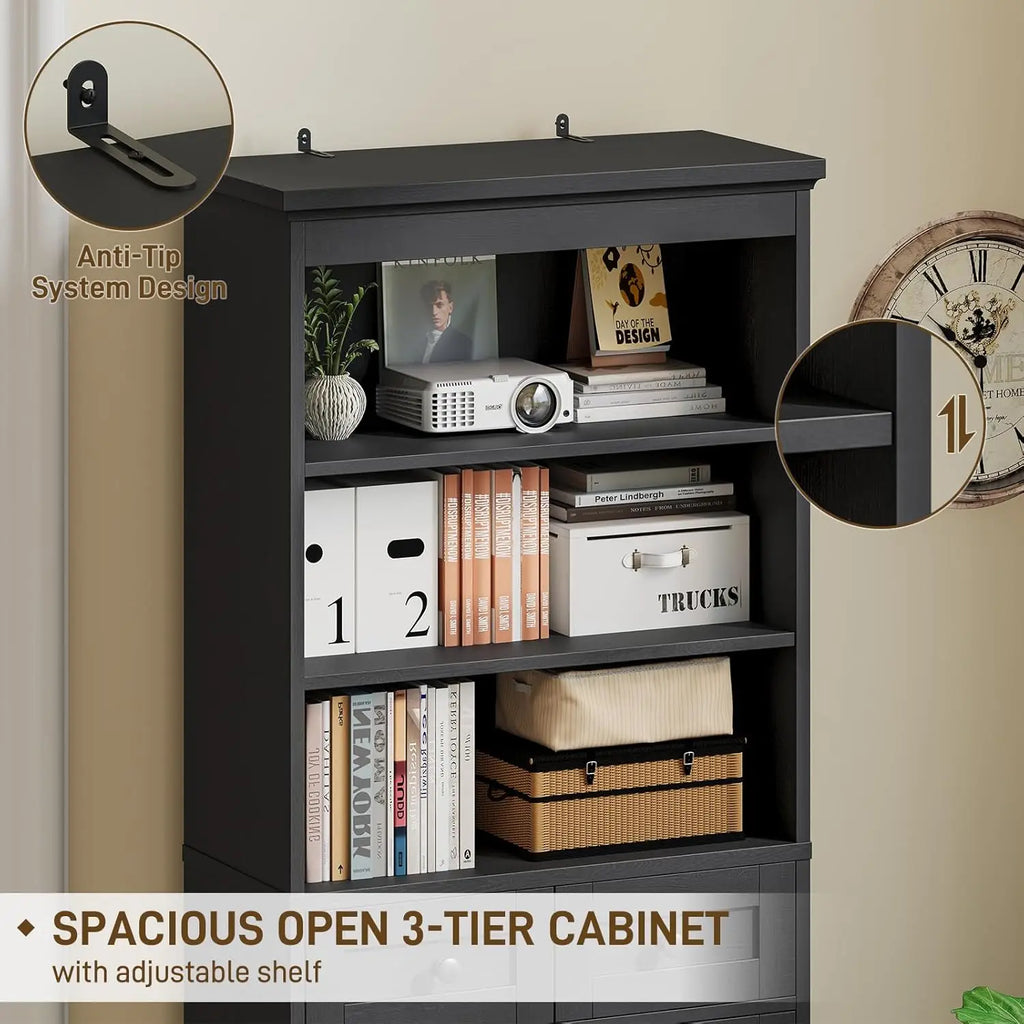 Farmhouse Bathroom Cabinet, 70" Tall Bathroom Storage Cabinet with 3 Drawers, Adjustable Shelves & Doors, 3 Tier