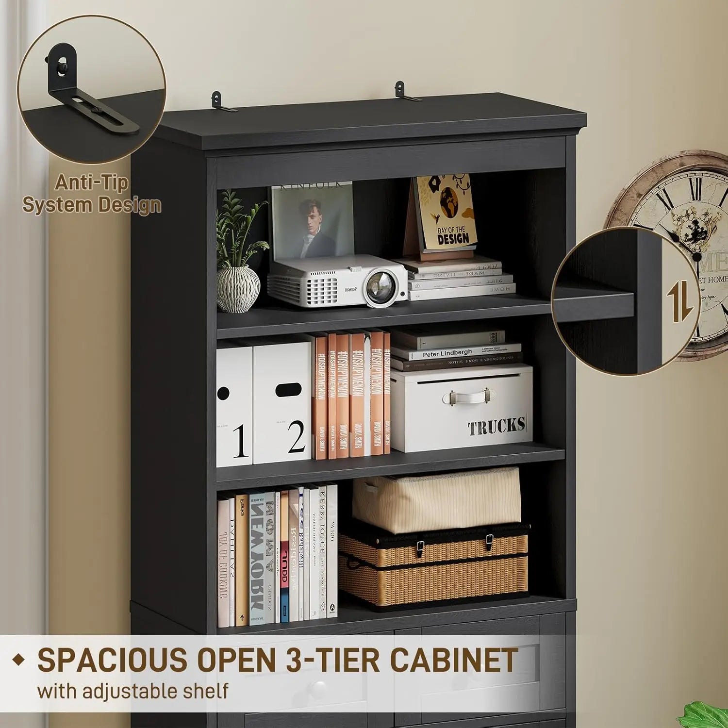 Farmhouse Bathroom Cabinet, 70" Tall Bathroom Storage Cabinet with 3 Drawers, Adjustable Shelves & Doors, 3 Tier
