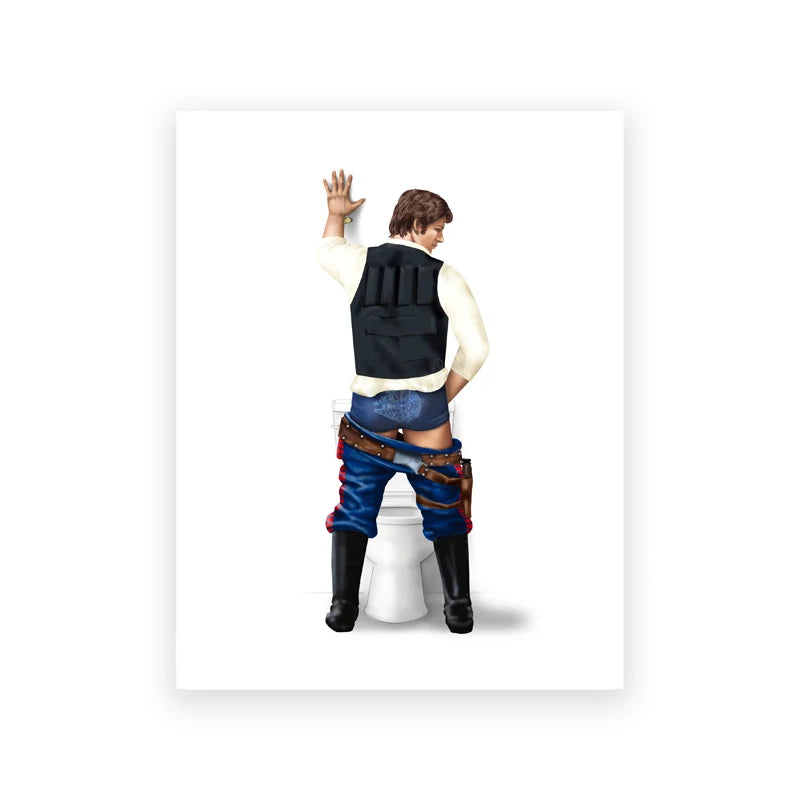 Space Wars Bathroom Print Luke Skywalker Yoda Poster Pooping Mandalorian Storm Trooper Chewbacca Canvas Painting Toilet Decor