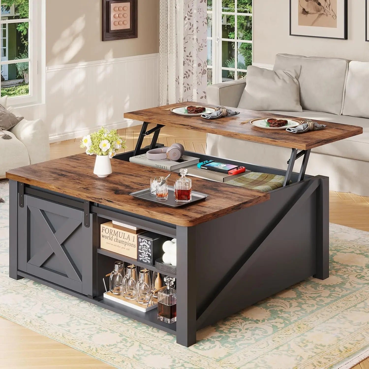 31.5" Lift Top Coffee Table with Storage, Farmhouse Coffee Table