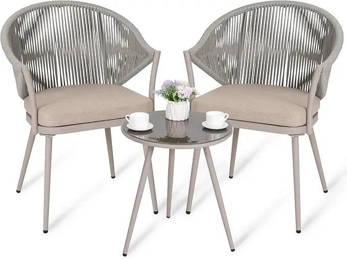 3 Piece Outdoor Bistro Set, All Weather Patio Furniture Chairs and Table with Cushions