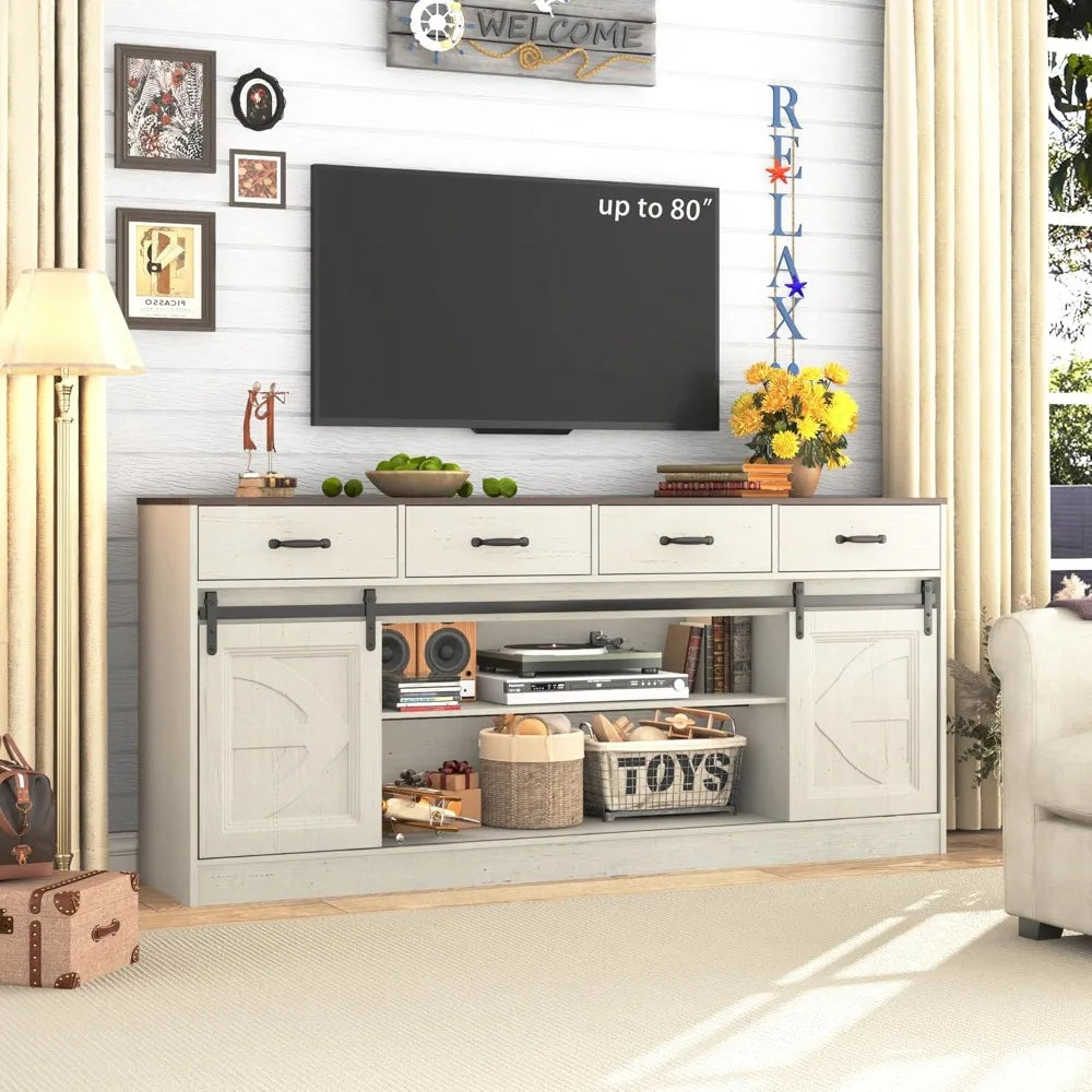 Farmhouse Style Buffet Cabinet with Sliding Doors, 4 Drawers, and Coffee Bar Feature