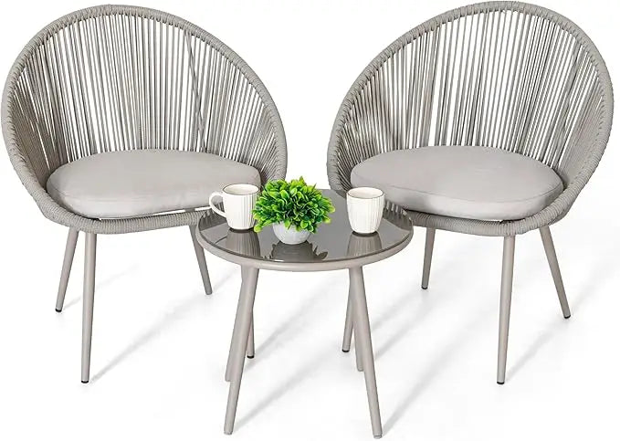 3 Piece Outdoor Bistro Set, All Weather Patio Furniture Chairs and Table with Cushions