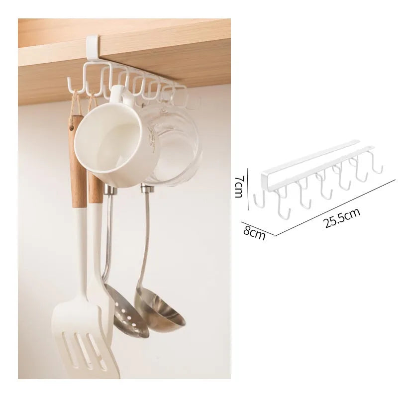 Cabinet Storage Rack Multifunctional Wardrobe Organizing Rack 6/12 Hooks Kitchen Cup Holder No Punching Storage Rack Organizer
