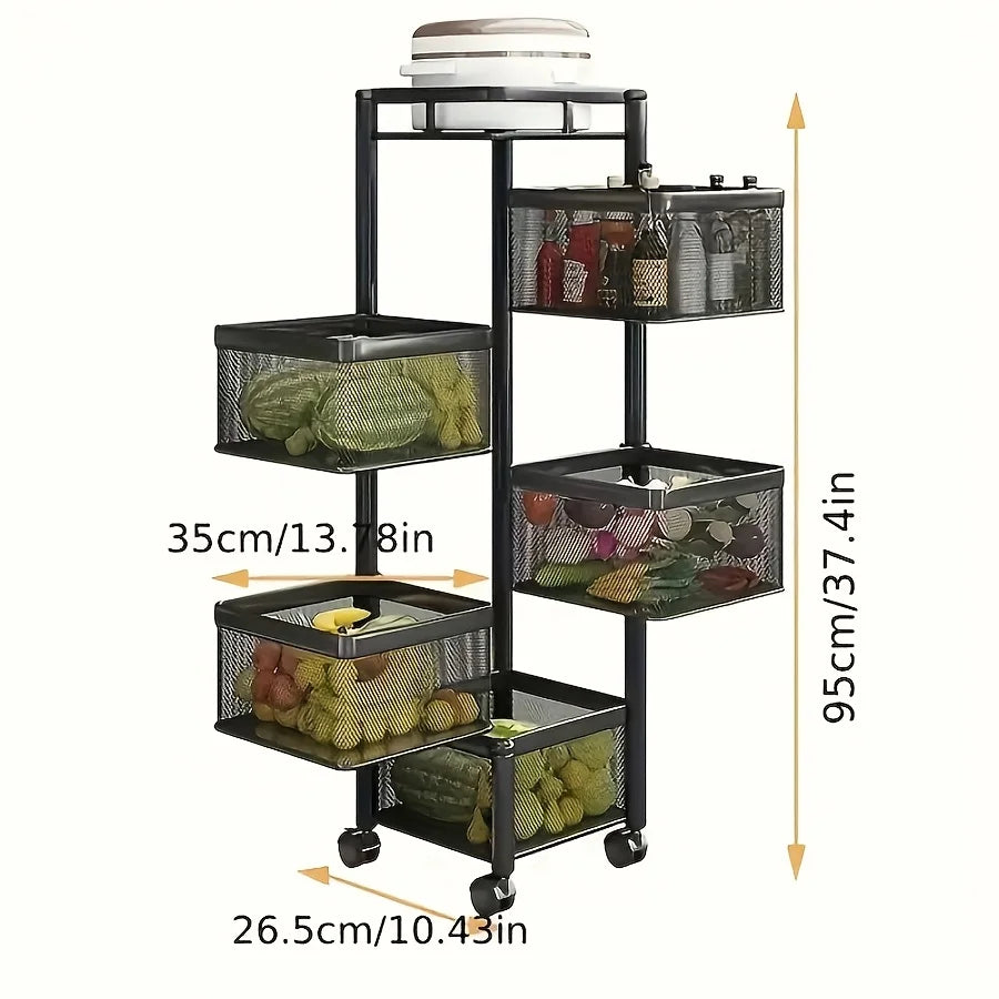 Kitchen Storage, Rotating 5-Tier Metal Fruit Vegetable Basket