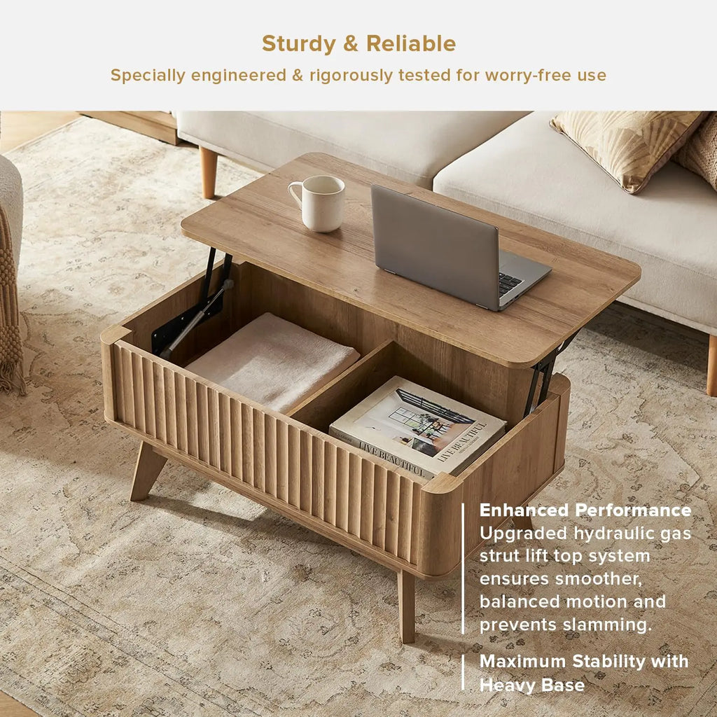 Lift Top Coffee Table, Mid Century, Modern Farmhouse Center Table with Lifting Top & Hidden Storage