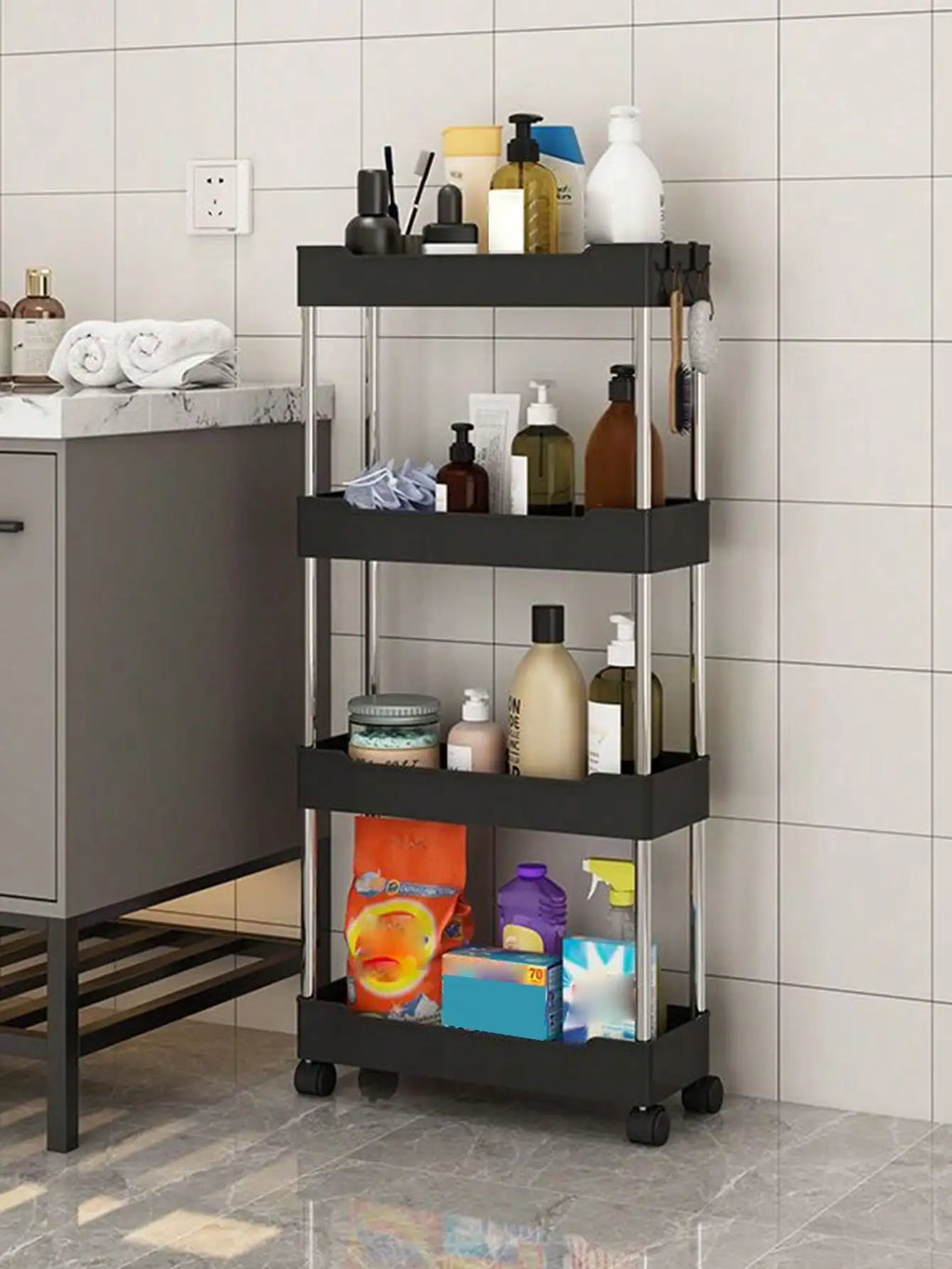 1pcs 3/4 Tier Rolling Utility Cart Storage Shelf