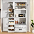 64" H Kitchen Hutch Cabinet with Power Outlet, Sliding Racks with Door, Drawers with Doors and