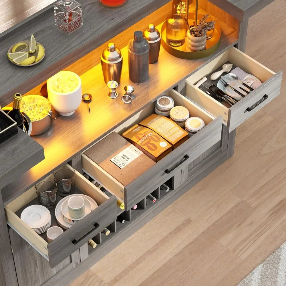 Long Lasting bar table cabinet with led & 3 drawers