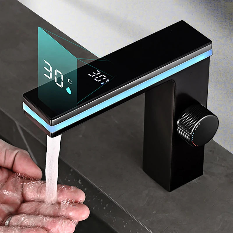 Digital Display Bathroom Basin Faucet Intelligent LED