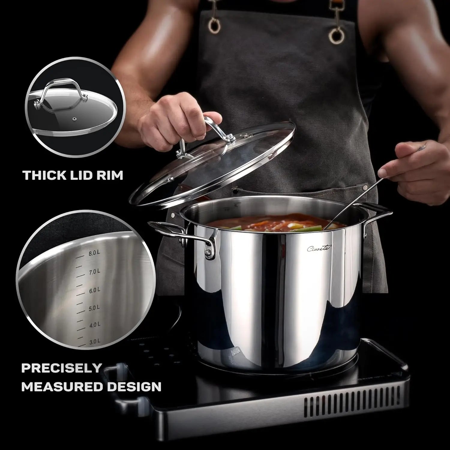 Tri-Ply Stainless Steel Pots and Pans Set 11-PC, Induction Cookware Set with Steamer Insert