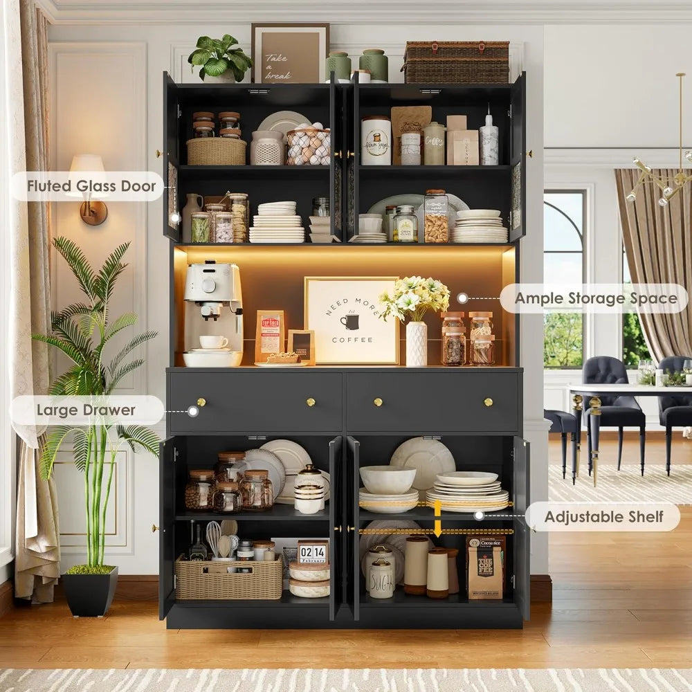 71 Inch Pantry with LED Light and Charging Station