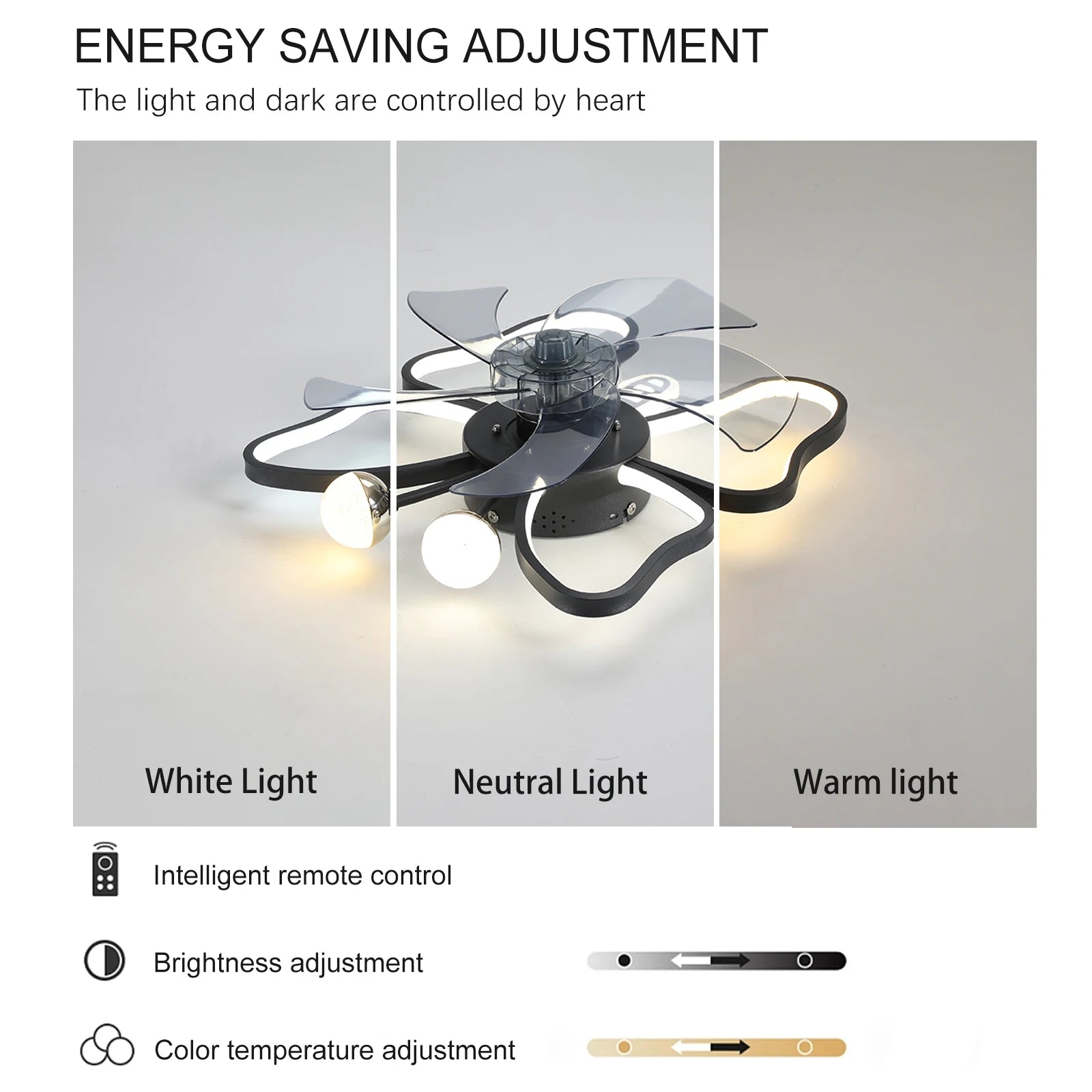 Butterflies Ceiling Fan with LED lights and Transparent Blades, Low-Profile Design