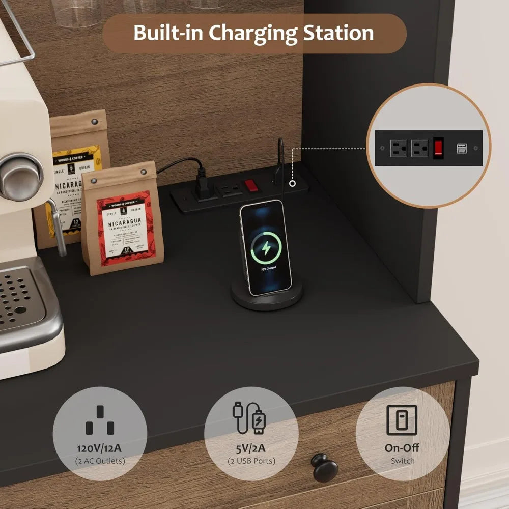 75.4" Tall Kitchen Pantry Cabinet with Charging Station